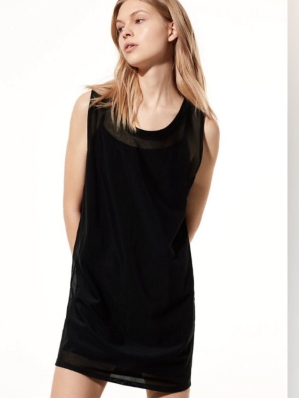 TNA Black Sheer Mesh Mini Tank Dress (Med)